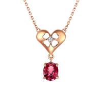 Homxi Collana Catena Oro Rosa 14K Donna, Cuore Fiore e Ovale con Tormalina e Diamante, Pendente Collana Donna Oro Rosa