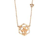 Homxi Collana Catena Oro Rosa 18 Carati Donna,Collane Catena Fiore Cavo e Farfalla con Diamante Sintetico 0,15 ct Donna Collana Pendente Oro Rosa