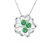 Homxi Collana Ciondoli Donna Oro Bianco 18K,Catene Collane Fiore con 1,235 ct Tsavorite e 0,181 ct Diamante Collana Verde Argento con Pendente Donna
