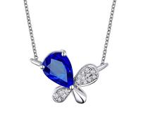 Homxi Collana Ciondoli Oro Bianco 18 Carati Donna,Catena Collane Farfalla e Goccia d'acqua con Zaffiro Sintetico 0,45 ct Donna Collana con Pendente Blu Argento