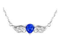 Homxi Collana Ciondolo Donna Oro Bianco 18K,Catene Collane Ala e Ovale con 0,77 ct Zaffiro Sintetico e Moissanite Collana con Ciondolo Argento Donna