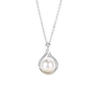 Homxi Collana Ciondolo Oro Bianco 14K Donna, Goccia d'acqua e Perla con Moissanite, Donna Collana Argento