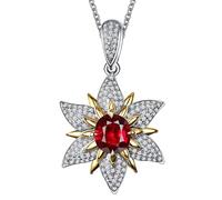 Homxi Collana da Donna Oro Rosa 9K 375, Fiore e Rotondo con Rubino da 0,69ct e Diamante, Collana Rosso Argento con Pendente Donna