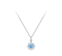 Homxi Collana Donna Oro Bianco 14 Carati con Ciondoli, Fiore Cavo con Topazio e Moissanite, Collana Blu Argento Donna con Pendente