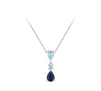 Homxi Collana in Oro Bianco 14K 585 da Donna, Goccia d'acqua con Smeraldo Acquamarina Creata e Moissanite, Collana Catena Donna Blu Argento