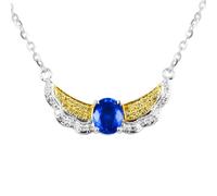 Homxi Collana Oro Bianco 18K 750 Catena Donna,Collane Ala e Ovale con 0,6 ct Zaffiro e Diamante Donna Collana con Pendente Argento