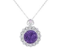Homxi Collana Pendente Argento Sterling 925 Donna,Collane Catena Fiore e Rotondo con Ametista Sintetica 16,2 ct Collana con Ciondolo Argento Viola Donna
