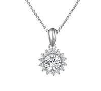 Homxi Collana Pendente Oro Bianco 14 Carati Donna,Collane Catena Fiore e Rotondo con Moissanite Collana Argento con Ciondolo Donna