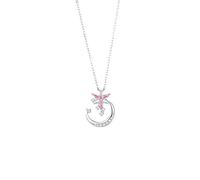 Homxi Collana Pendente Oro Bianco 14K 585 Donna, Fiore e Luna con Zaffiro Rosa Sintetico e Moissanite, Ciondoli Collana Rosa Argento Donna