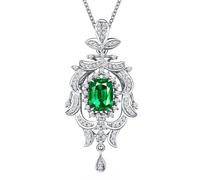 Homxi Collana Pendente Oro Bianco 18K 750 Donna,Catene Collane Fiore e Rettangolo con Smeraldo Sintetico 1,5 ct Donna Collana Pendente Verde Argento