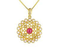 Homxi Collana Pendenti Oro Giallo 18K 750 Donna,Collane Catene Fiore e Perle con 0,55 ct Rubino e Diamante Collana Oro Donna con Ciondolo