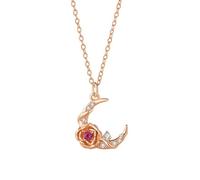 Homxi Collane di Oro Rosa 18K 750 Donna, Luna e Fiore con Rubino Sintetico e Moissanite, Donna Collana Pendente Oro Rosa