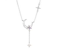 Homxi Collane Donna in Oro Bianco 18K, Farfalla Luna e Stella con Moissanite, Donna Collana con Pendente Argento