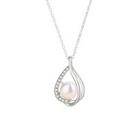 Homxi Collane in Oro Bianco 18K Donna, Goccia d'acqua e Perla con Moissanite, Collana Argento Donna