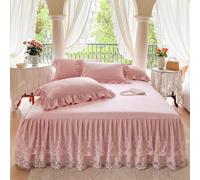 Homxi Copriletto con Volant Matrimoniale e 2 Federe(150 x 200 cm),Completi Letto Matrimoniale Tinta Unita con Pizzo Lenzuole Matrimoniale Completo Rosa