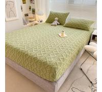 Homxi Copriletto Elasticizzato con Angoli per Letto Singolo e 2 Federe, Lenzuolo Sopra Singolo Tinta Unita con Motivo a Rombo Verde, 90 x 200 cm