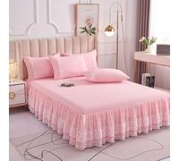 Homxi Copriletto Matrimoniale Estivo con Volant(200 x 220 cm),Lenzuola Singole Tinta Unita con Pizzo Completo Matrimoniale Rosa Chiaro