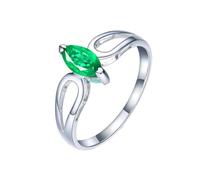 Homxi Donna Anelli Fedina 585 Oro Bianco, Marchesa con Smeraldo da 0,56ct e Diamante, Anelli Donna Matrimonio Verde Argento, Misura 25(65mm)