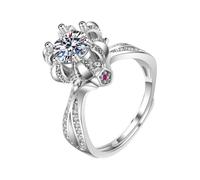 Homxi Donna Anelli Fedina 750 Oro Bianco, Corona e 6 Griffe Rotondo con Diamante Sintetico da 1ct, Argento Donna Anello Fedina, Taglia 18(58mm)