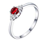 Homxi Donna Anelli Fedina in Oro Bianco 18 Kt, 4 Griffe Ovale con Rubino da 0,36ct e Diamante, Donna Anelli Fedina in Rosso Argento, Misura 12(52mm)