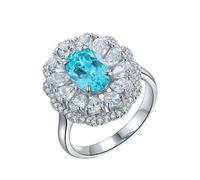 Homxi Donna Anelli Fedina in Oro Bianco 750, Fiore e Ovale con Tormalina Paraiba Creata da 2,81ct e Moissanite, Anelli Fedi Nuziali in Argento Blu Lago Donna, Taglia 8(48mm)