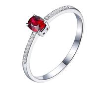 Homxi Donna Anelli Fedina Oro Bianco 18K, 4 Griffe Ovale con Rubino da 0,3ct e Diamante, Anello Donna di Fidanzamento Rosso Argento, Misura 21(61mm)