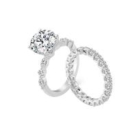 Homxi Donna Anelli Fedina Oro Bianco 9 K, 2Pcs Set di Anelli Rotondo con Moissanite da 3ct, Fedine Anello Argento da Fidanzamento Donna, Misura 11(51mm)