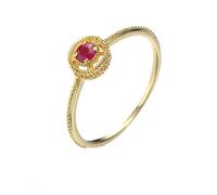 Homxi Donna Anello di Fidanzamento Oro Giallo 14 K, Solitario Rotondo con Rubino Sintetico, Oro Giallo Anello Fidanzamento Donna Taglia 16(56mm)