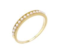 Homxi Donna Anello Fedina in Oro 18 Kt, Rotondo con Perle, Donna Anelli Fedi Nuziali di Oro Giallo Misura 16(56mm)