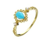 Homxi Donna Anello Fedina Oro Giallo 9 K, Goccia d'acqua con Turchese e Perle, Fedine Anello Oro da Fidanzamento Donna Taglia 18(58mm)
