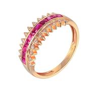 Homxi Donna Anello Fidanzamento in Oro 18Kt, Triangolo e Quadrato con Rubino Sintetico da 0,616ct e Moissanite, Anelli Fedina Rosso Oro Donna, Taglia 22(62mm)
