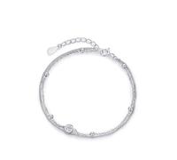 Homxi Donna Bracciale Oro Bianco 18 Carati 750, Catene Doppio Strato con Diamante e Perline, Regolabile 18 CM + 5 CM, Bracciale Catena Argento Donna