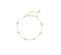 Homxi Donna Bracciale Oro Giallo 14K, Catena con Perle da 4-5 MM, Regolabile 17 CM + 5 CM, Bracciale Catena Oro Donna