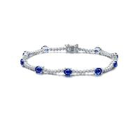 Homxi Donna Bracciale Tennis Oro Bianco 14K 585, Ovale con Zaffiro e Diamante, Lunghezza 16 CM, Braccialetto Blu Argento Donna