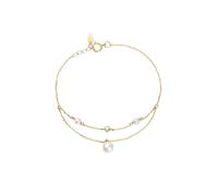 Homxi Donna Braccialetto Oro 9 Kt 375, Catena Doppio Strato con Perle e Diamante, Regolabile 16 CM + 5 CM, Bracciale Catena Donna Oro