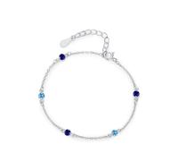 Homxi Donna Braccialetto Oro Bianco 9 Kt 375, Rotondo con Zaffiro Creato da 0,35 ct e Topazio da 0,2 ct, Regolabile 18 CM + 5 CM, Bracciali Blu Argento Donna