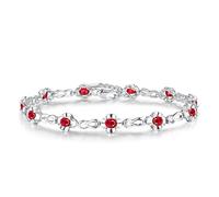 Homxi Donna Bracciali Catena in Oro Bianco 14 Kt, Fiore e Ovale con Rubino da 2 ct e Diamante, Regolabile 16 CM + 5 CM, Braccialetto Catena Argento Donna