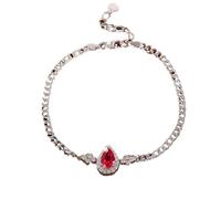 Homxi Donna Bracciali Catena in Oro Bianco 18 Kt, Goccia d'Acqua con Rubino Creato da 1,2 ct e Moissanite, Regolabile 19 CM + 3 CM, Braccialetto Rosso Argento Donna
