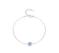 Homxi Donna Bracciali Catena Platino 950, Quadrato e Rotondo con Topazio e Diamante, Regolabile 18 CM + 5 CM, Braccialetto Catena Donna Blu Argento