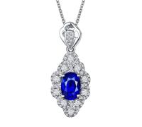 Homxi Donna Catene Collana Oro Bianco 18K, Ovale con Zaffiro da 0,69ct e Diamante, Collane da Donna in Blu Argento