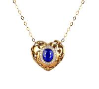 Homxi Donna Catene Collana Oro Bianco 9K 375, Cuore e Ovale con Zaffiro da 0,57ct e Diamante, Collana Ciondolo Donna Oro Blu