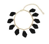 Homxi Donna Cavigliera Braccialetto Nero, Donna Braccialetto da Caviglia in Resina Catena con Petali - 22cm + 10.5cm Catena di Prolunga