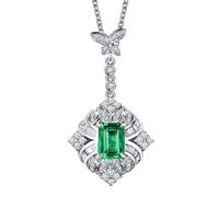 Homxi Donna Ciondoli Collana Oro Bianco 18K, Farfalla e Rettangolo con Smeraldo da 0,6ct e Diamante, Donna Collana con Verde Argento