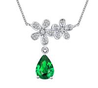 Homxi Donna Ciondoli Collana Oro Bianco 9K 375, Fiore e Goccia d'acqua con Smeraldo da 0,81ct e Diamante, Collana Pendente Donna Verde Argento