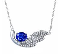 Homxi Donna Ciondolo Collana Oro Bianco 9K, Ala e Ovale con Zaffiro da 0,85ct e Diamante, Donna Collana Blu Argento con Ciondolo