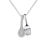 Homxi Donna Collana Ciondolo Oro Bianco 18 Carati, Cucchiaio e Forchetta con Diamante Sintetico, Collana Donna in Argento