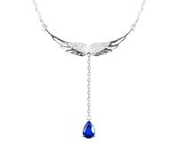 Homxi Donna Collana Ciondolo Oro Bianco 18K 750,Collane Ala e Pera con 0,581 ct Zaffiro e Diamante Collana Argento Catena Donna