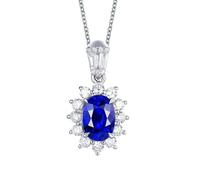 Homxi Donna Collana Oro Bianco 14 Carati con Ciondoli, Fiore e Ovale con Zaffiro da 1,02ct e Diamante, Pendente Collana Donna Blu Argento