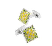 Homxi Gemelli Camicia Uomo d Verde Giallo, Rame, Quadrato con Fiore, Gemelli Matrimonio Uomo