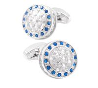 Homxi Gemelli d Argento Blu Camicia Uomo Matrimonio, Rame, Rotondo con Zirconia Cubica, Camicia Elegante Gemelli